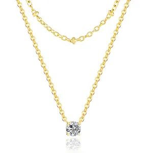 NUORO günstiger Preis Solitaire-Halsband 14K Gold vergoldet handgefertigt kubischer Zirkonia-Diamantanhänger Halsketten Damen