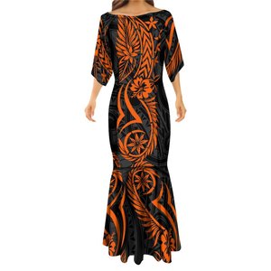Nouvelle robe de soirée maxi longue personnalisée de style <span class=keywords><strong>polynésien</strong></span>, motif de <span class=keywords><strong>tatouage</strong></span> de sirène à queue de poisson, robe tribale Tatau, taille plus pour femmes - Product Image 1