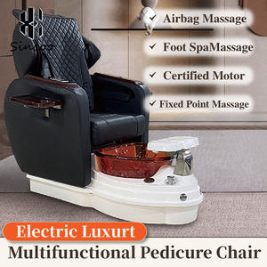 Sillón de Pedicura Eléctrico de Lujo Moderno con Vidrio para Spa, Salón de Uñas, Cuidado de Pies, Masaje, Luz LED y Bomba de Drenaje - Product Image 5
