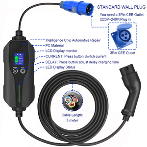 <span class=keywords><strong>Caricabatterie</strong></span> per auto elettrica 10A 16A 20A 24A 32A <span class=keywords><strong>ampere</strong></span> regolabili IEC62196 tipo 2 prezzo all'ingrosso caricatore portatile per la casa Ev - Product Image 5