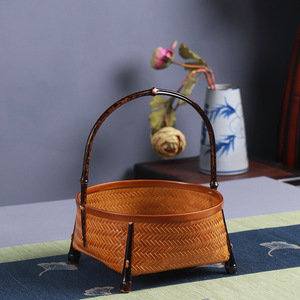 <b>Bamboo</b> Woven Basket Set Round Storage <b>Container</b> For Living Room Snack Tea Serving Handmade Natural Material - Product Image 3