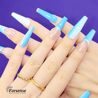 Forsense 2025 tendance beauté femmes xxl presse sur les ongles en gros longs faux ongles avec de la colle bleu stick-on ongles conseils cercueil
