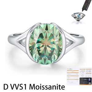 Anillos de eternidad de plata de ley 925 chapados en rodio con moissanita verde ovalada de 3 quilates para mujer, certificados por CMA, montura de tensión, a la moda - Product Image 1