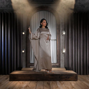 Custom Casual Winter Spring Autumn Summer Maxi Abaya Dress Muslim Women Loose Fitting <b>Glitter</b> Polyester <b>Fabric</b> Anti-Wrinkle - Product Image 3