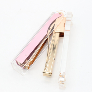 <span class=keywords><strong>Grapadora</strong></span> de escritorio de acrílico transparente, juego de alcantarillado para libros, accesorios de oficina, grapas, encuadernación de libros de plexiglás de Color rosa, hecho de Metal y plástico - Product Image 2