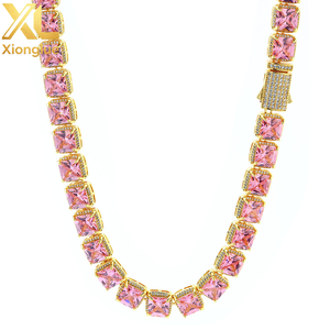 Pink Gemstone Tennis <b>Chain</b> Bracelet Micro Pave Zircon Bling Necklace 18K Gold Plated Copper Hip Hop <b>Rapper</b> Jewelry Set - Product Image 3