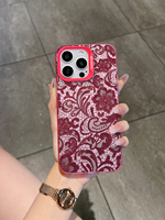 Coque de téléphone en TPU rose à dentelle florale, finition brillante, antichoc, anti-traces de doigts, protection de l'objectif pour 17/16/15/14 Pro Max