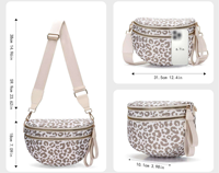 Nouveau sac bandoulière imprimé léopard avec large sangle, sac à bandoulière, sac banane grande capacité, sac banane élégant avec chaîne en acrylique