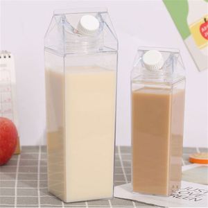 Top Seller Cute Sports Milk Carton Shape Square <b>Kids</b> 500Ml Plastic Portable Drinking Clear Milk Water Bottle With Lid - Product Image 3