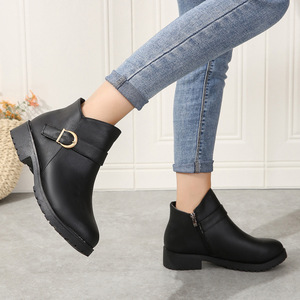 Comfortable Women's Ankle Boots <b>Round</b> <b>Toe</b> Side Zipper Design Chunky Low <b>Heel</b> For Daily Office Wear - Product Image 6