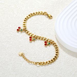 Fashion Summer Cuban Link <b>Bracelet</b> 18K Gold Plated Stainless Steel Waterproof Jewelry Geometric <b>Charms</b> Chain Cherry <b>Bracelet</b> - Product Image 3