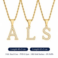 Collier Pendentif Lettre Initiale en Zircon sur Chaîne Corde pour Femme, en Acier Inoxydable Plaqué Or 18K, Vente en Gros, Prêt à Expédier