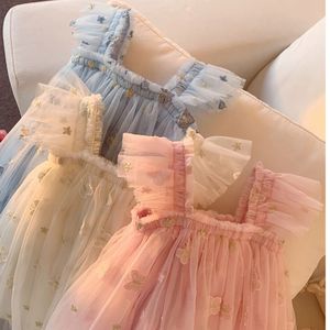 Abito estivo a maglia ricamato a farfalla per ragazze nuovo vestito a maniche volanti <span class=keywords><strong>da</strong></span> principessa per bambini vestiti dolci per bambini - Product Image 4