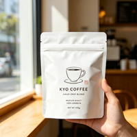 Sachet de café personnalisé 250g à faible MOQ, résistant à l'humidité, avec fermeture éclair et valve de dégazage unidirectionnelle