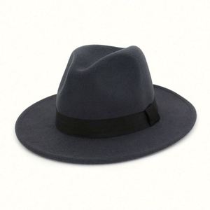 Sombrero Fedora de Ala Ancha para Hombre, Elegante, 100% Fieltro de Lana, con Banda Estampada, Color Negro - Product Image 2