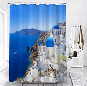 Tenda da doccia 3D europea per città di <span class=keywords><strong>mare</strong></span> blu <span class=keywords><strong>mare</strong></span> natura scenario stampa digitale eco-friendly in poliestere tessuto decorazione per la casa 12 ganci - Product Image 4