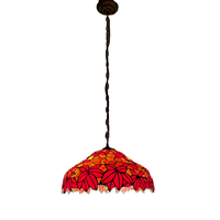 Lámpara de Techo LongHuiJing con Forma de Campana de Vidrio con Diseño de Hoja de Arce Roja, 16 Pulgadas, LED Blanco Cálido, Marco de Hierro