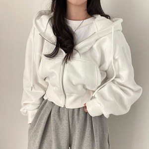 Custom Street Wear <b>Zip</b> <b>up</b> <b>Cropped</b> Hoodie Women Premium Cotton Drop Shoulder Oversized Hoodies - Product Image 1