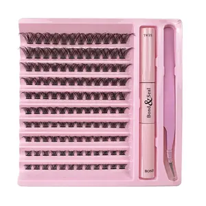 120 clusters 10 rows Hot-selling curling natural section eyelashes with tweezers and gule, DIY Lashes Extension Set