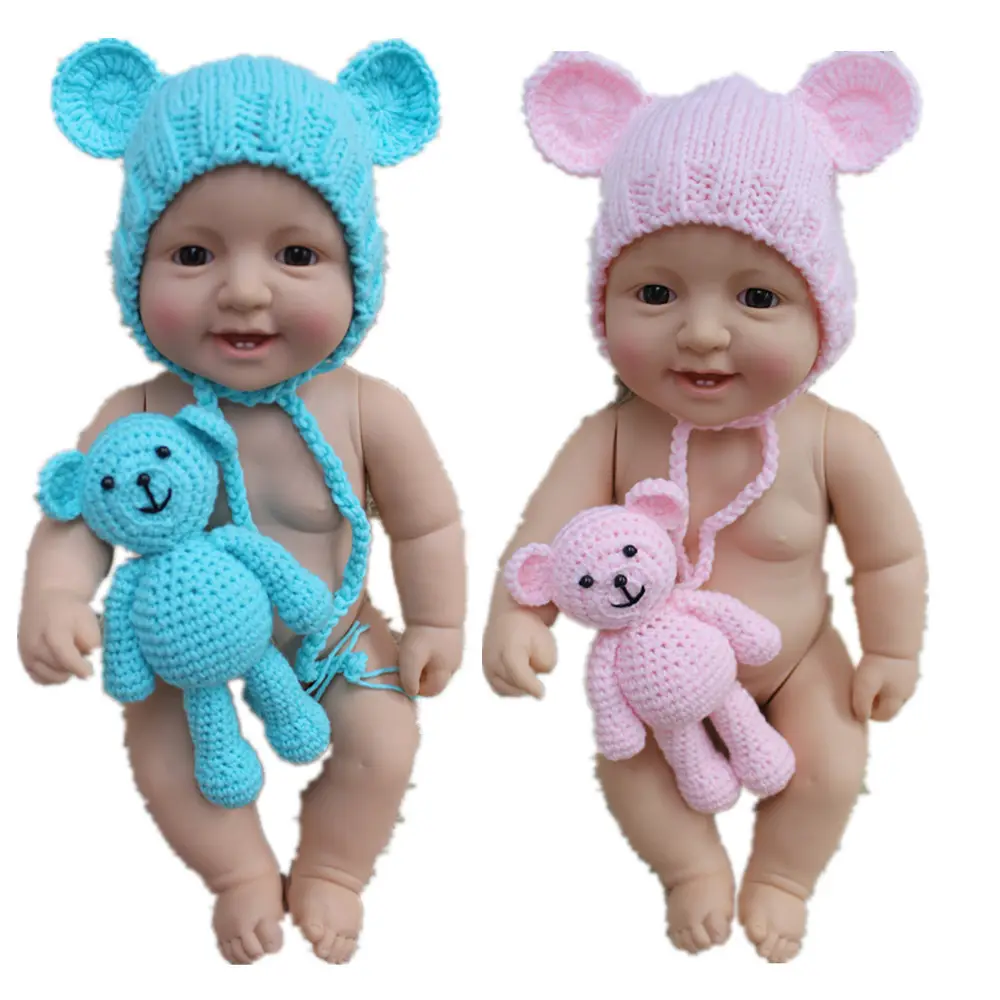 ทารกแรกเกิดการถ่ายภาพ Props สาวน่ารักเด็ก Toy Crochet หมีถักหมวกเด็ก