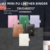 A7 Mini classeur à 6 anneaux en cuir PU Beaux autocollants et pages intérieures pour l'école et la collection Organisation Budget Option