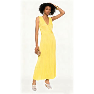 Vestido Largo Plisado sin Mangas con Cuello en V Profundo para Mujer, Vestido Versátil para Ocasiones Formales y Ropa <span class=keywords><strong>de</strong></span> Resort - Product Image 5