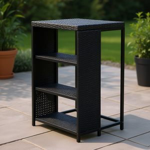 Table de bar en rotin noir 47,2 x 23,6 x 43,3 pouces avec 3 étagères, mobilier commercial extérieur moderne - Product Image 2