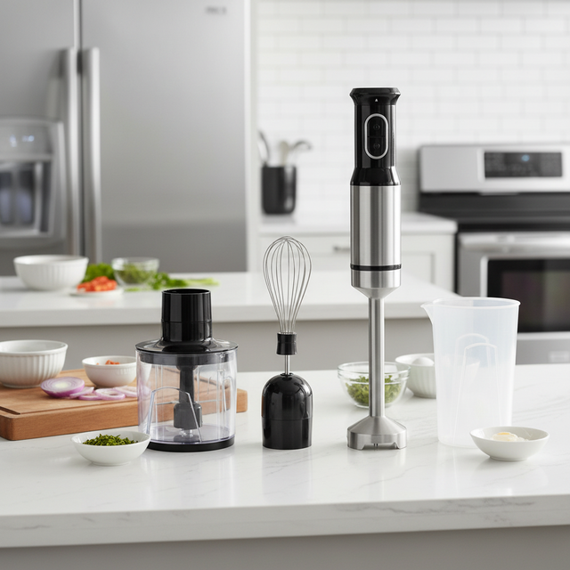 Portable Electric Mini Hand Immersion Blender 1200W Stepless Variable Speed 4 Blades Multifunctional Kitchen Appliance