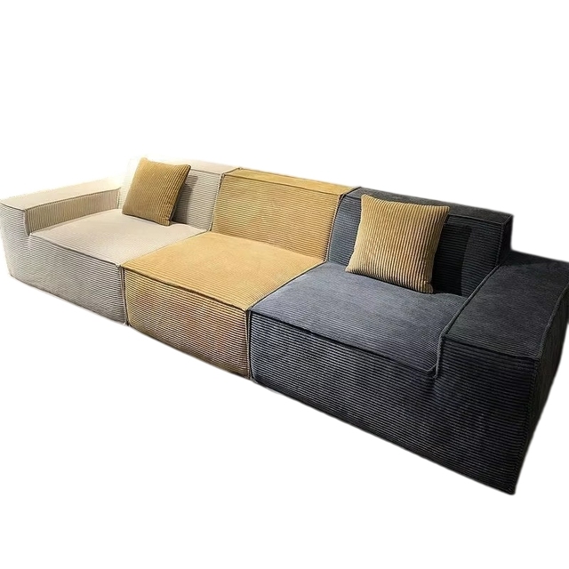 Contemporary Corduroy Sectional Sofa Vacuum Compressed Fabric Couch Sponge Filled Split Back Square Arm Seating for Living Room
