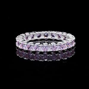 Bague d'éternité pour femme en argent sterling 925 Boho Designer classique violet améthyste pierre précieuse plaqué rhodium réglage de broche mariage - Product Image 4