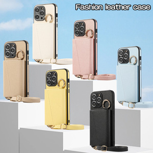 Étui de téléphone portable en cuir PU antichoc <span class=keywords><strong>avec</strong></span> <span class=keywords><strong>cordon</strong></span> de cou, portefeuille, étui de téléphone portable <span class=keywords><strong>avec</strong></span> miroir de maquillage pour iPhone <span class=keywords><strong>Samsung</strong></span> - Product Image 6