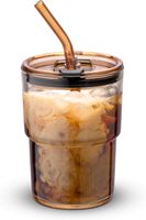 Gobelets en verre de 13 oz avec couvercle et paille, réutilisables pour café glacé, thé, anti-fuite, à paroi épaisse, pour voyage