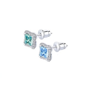 925 <b>Sterling</b> <b>Silver</b> <b>Stud</b> Earrings Square Cut Blue Gemstone Bezel Setting Everyday Wear Geometric Design - Product Image 1