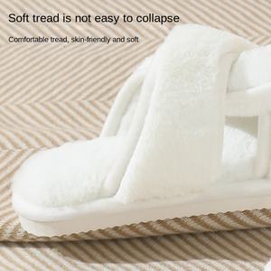 Offre Spéciale femmes à bout ouvert en forme de croix moelleux pour pantoufles doux en <span class=keywords><strong>cuir</strong></span> véritable doublure en <span class=keywords><strong>cuir</strong></span> véritable supérieur pour l'hiver usage domestique - Product Image 3