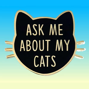 Venta directa de fábrica, alfileres de solapa, venta al por mayor, pregúntame por mis gatos, ropa de médico <span class=keywords><strong>para</strong></span> mascotas, decorar logotipo personalizado, Pin esmaltado en blanco, letra - Product Image 1