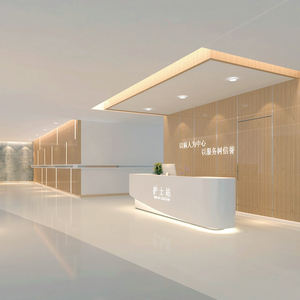 Bureau d'accueil en bois en forme de U pour clinique hospitalière européenne, mobilier de réception pour clinique médicale - Product Image 3