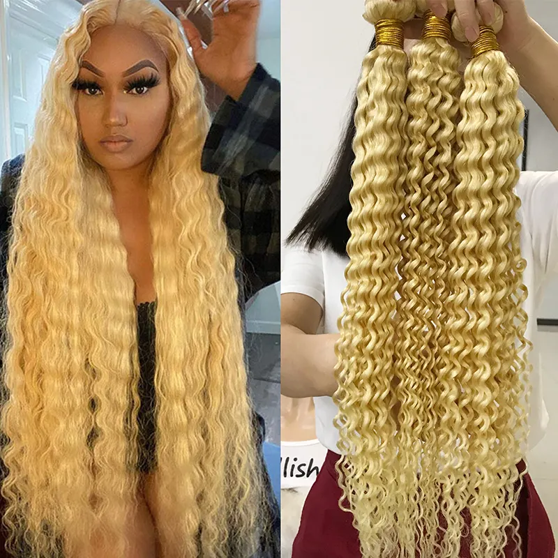 9A 613 Brazilian Human Hair Weaving Double Drawn Blend Custom Packaging Wholesale Virgin Deep Wave Extension Human Hair Bundles