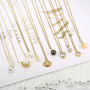 新しいファッション小さな自由奔放に生きるステートメントネックレスジュエリー女性ステンレス鋼カスタムパールシェルデザインゴールドダイヤモンドチョーカーネックレス - Product Image 1