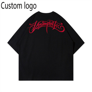 T-shirt en coton lourd pour homme, broderie personnalisée, lettres, streetwear, tee-shirt oversize, été - Product Image 1