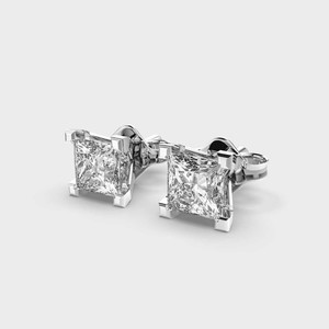 Boucles d'oreilles clous en diamant de laboratoire taille princesse, quatre griffes, bicolores, plaqué or rhodié en or blanc/rose/jaune 14 carats, cadeau de fête - Product Image 2