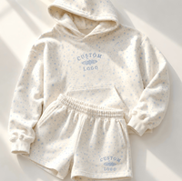 Ensemble de survêtement en molleton blanc à motif floral pour femme, avec logo personnalisé OEM, comprenant un sweat à capuche oversize et un short