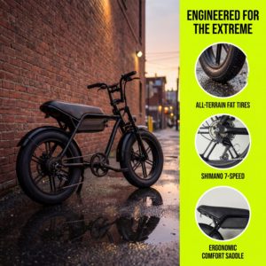 Vélo électrique tout-terrain personnalisé avec pneus larges 20x4.0, batterie lithium 48V 15Ah, moteur sans balais, 7 vitesses, cadre en acier, pour adulte, modèle HMF20 - Product Image 3