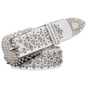 Ceinture <span class=keywords><strong>en</strong></span> cuir pour femme punk vintage pleine ceinture <span class=keywords><strong>en</strong></span> strass avec boucle <span class=keywords><strong>en</strong></span> alliage matériau <span class=keywords><strong>en</strong></span> peau de vache inspiré par Simon BB - Product Image 2