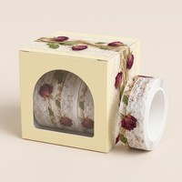 Pita Washi PET Matte Lebar 75mm dengan Tekstur Timbul Tinta Kristal 3D Kustom, Motif Renda Victoria Vintage, dan Bunga Pres