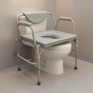 <span class=keywords><strong>Chaise</strong></span> de toilette réglable à accoudoirs abattables pour personnes obèses, capacité de charge de 295 kg, en acier robuste avec finition thermolaquée - Product Image 1