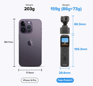 El más nuevo FeiyuTech <span class=keywords><strong>Feiyu</strong></span> <span class=keywords><strong>Pocket</strong></span> 3 3-Axis 4K 60fps Material de archivo Magnético Adjuntar AI Tracking Follow Camera Handle Gimbal - Product Image 6