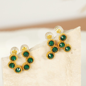 Emerald Zircon Gold Plated <b>Clip</b> On Earrings Geometric U Shape Bezel Setting Zinc Alloy Fashion Jewelry Gift Women's Ear <b>Clips</b> - Product Image 2