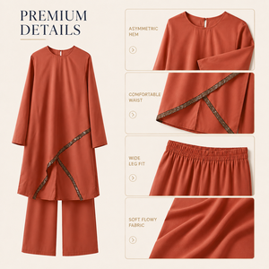 Set di Abbigliamento Islamico Arabo all'Ingrosso, 2 Pezzi, Completo Abaya per Donne Musulmane, Top con Collo a O e Pantaloni - Product Image 6