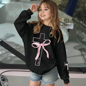 Sudadera Cristiana para Niñas, Color Rosa, con Gráfico de Cruz y Lazo, Manga Larga, Diseño John 316 - Product Image 3