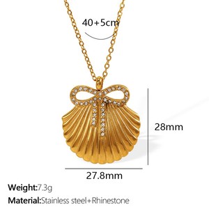 Collar con colgante de concha chapado en oro con cadena de eslabones, estilo vintage unisex, joyería de regalo - Product Image 6